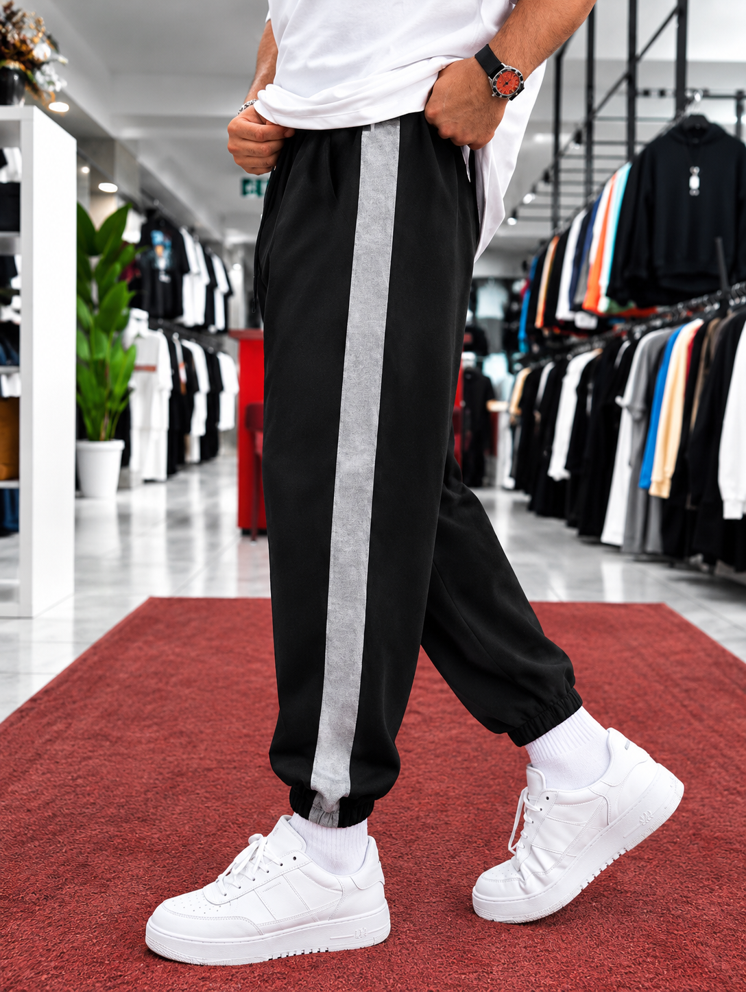 Pantalon homme – Noir & bande grise
