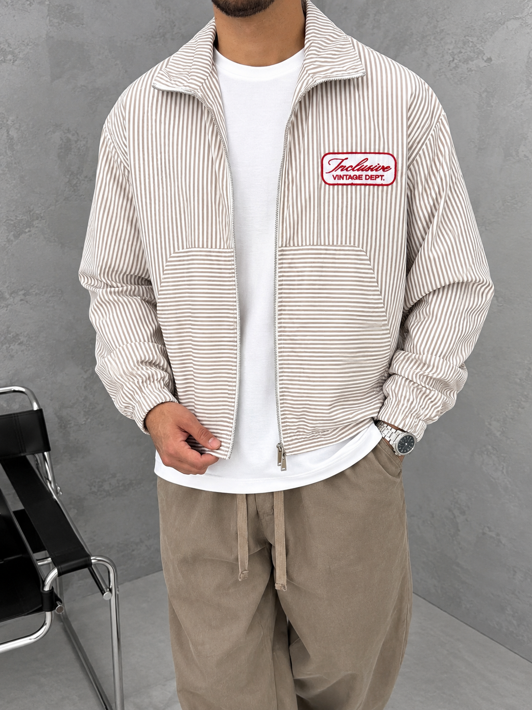 Veste Homme Rayée Bleu Ciel & Blanche – Coupe Oversize