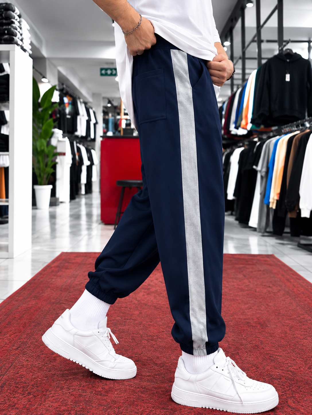 Pantalon homme – Noir & bande grise