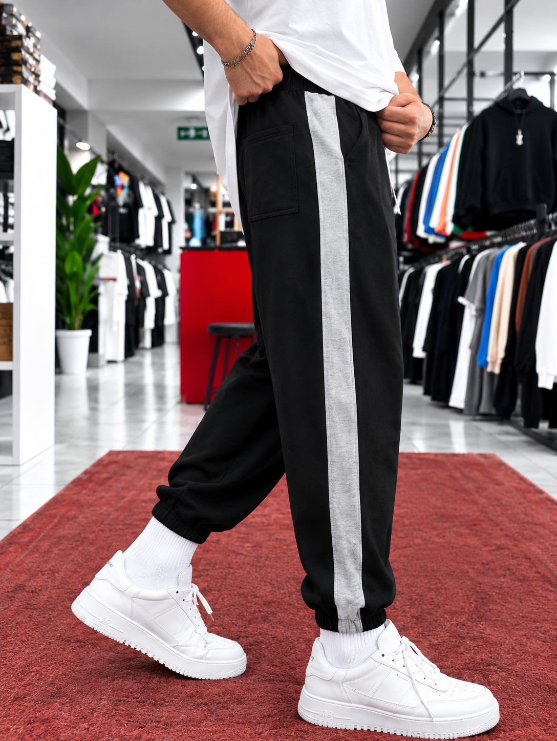 Pantalon homme – Noir & bande grise