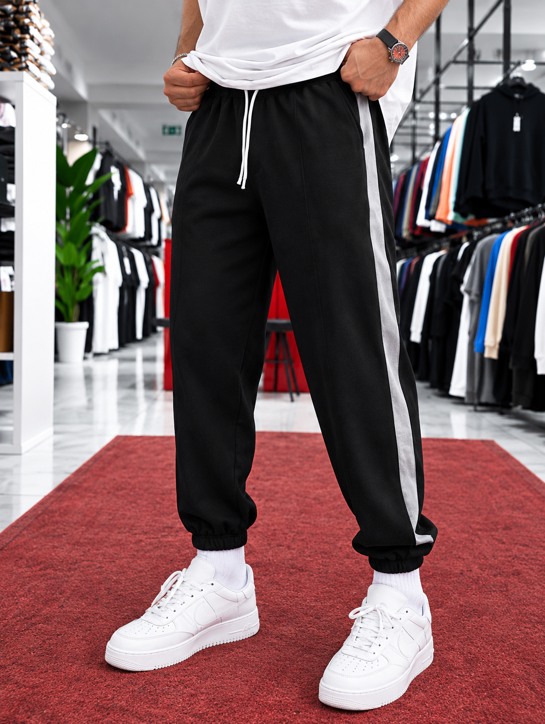 Pantalon homme – Noir & bande grise