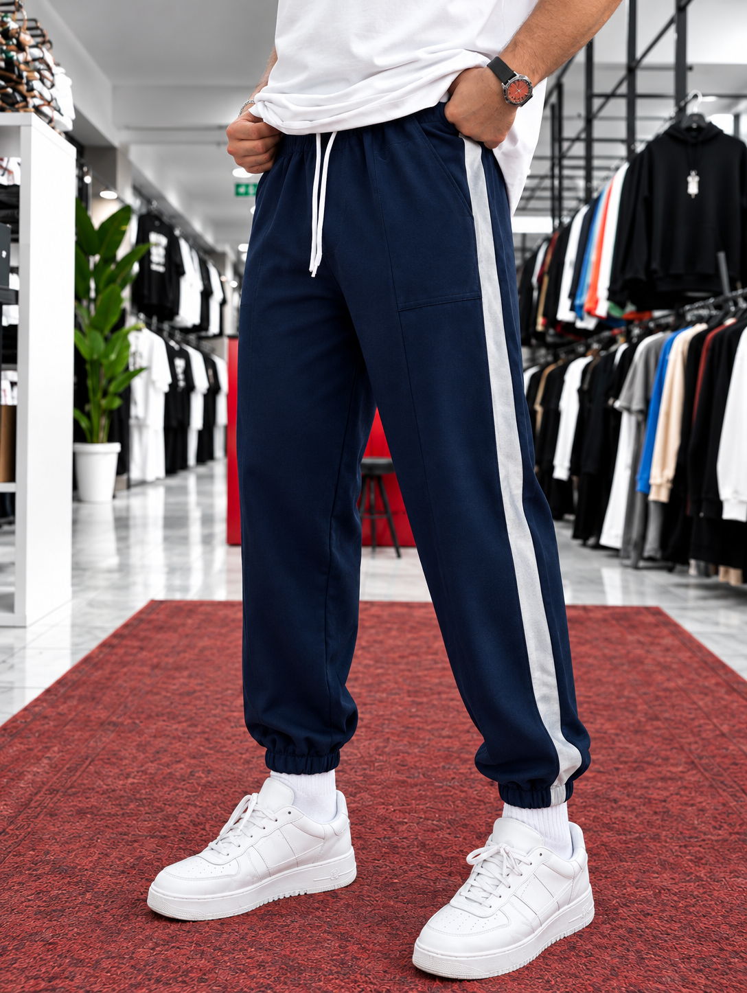 Pantalon homme – Noir & bande grise