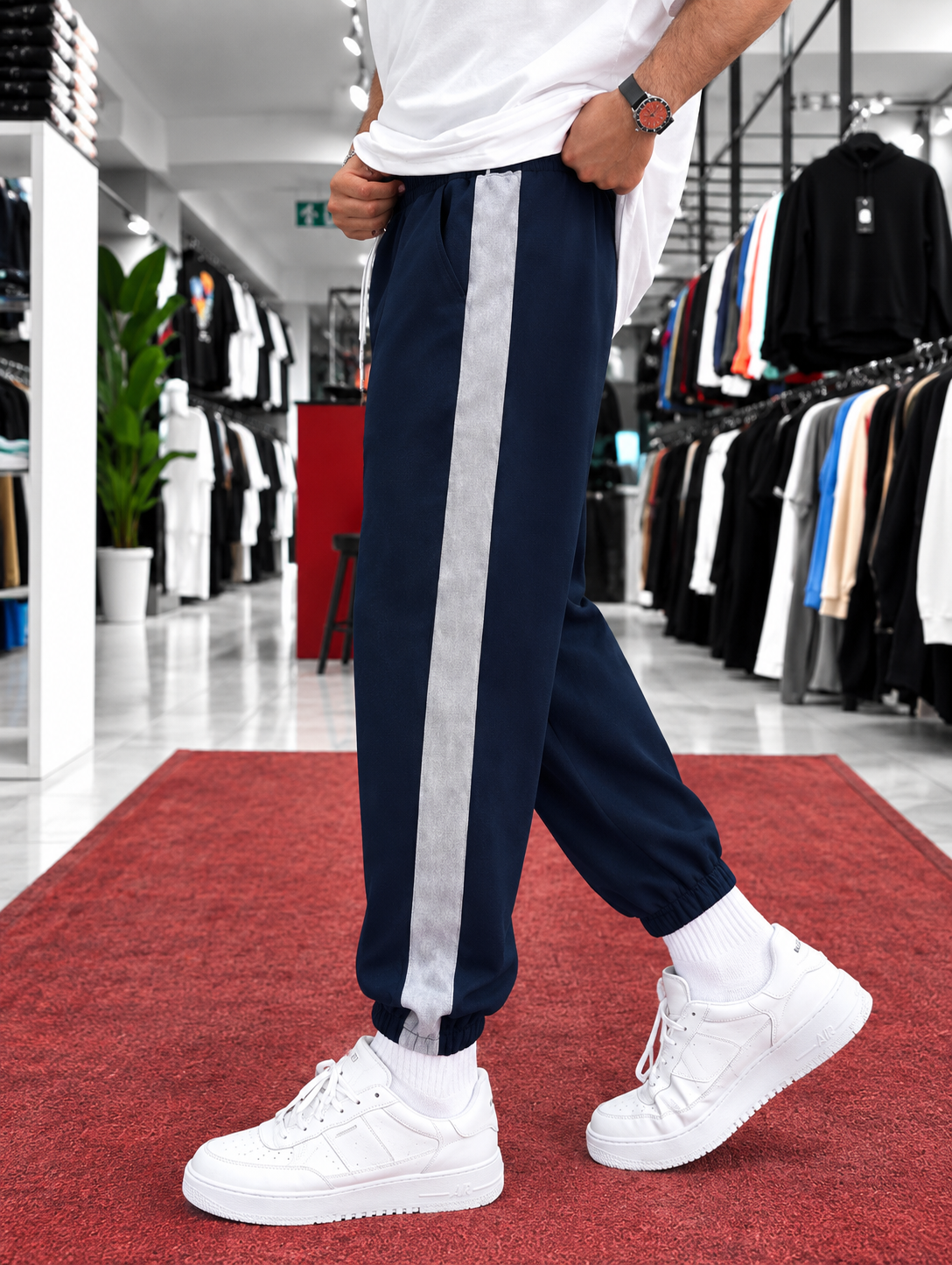 Pantalon homme – Noir & bande grise