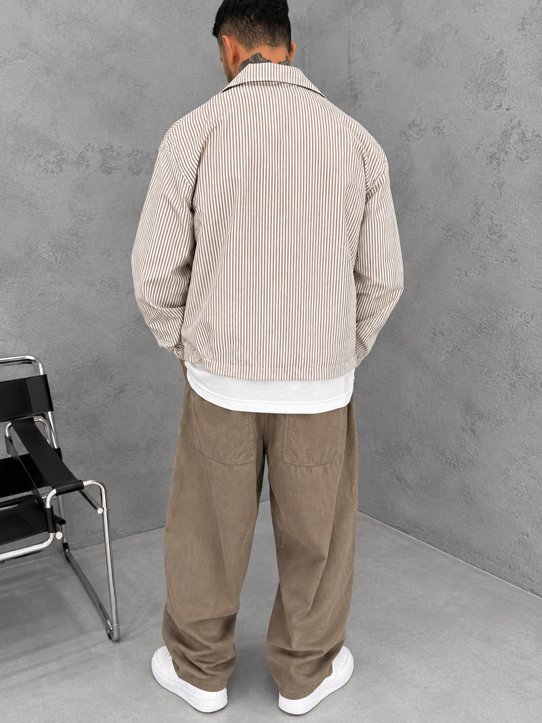 Veste Homme Rayée Bleu Ciel & Blanche – Coupe Oversize